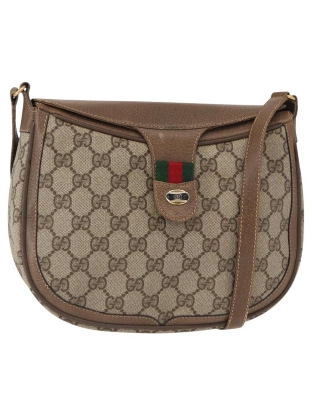 Authentic GUCCI GG Supreme Web Sherry Line Bag PVC Beige Gold 10 02 056